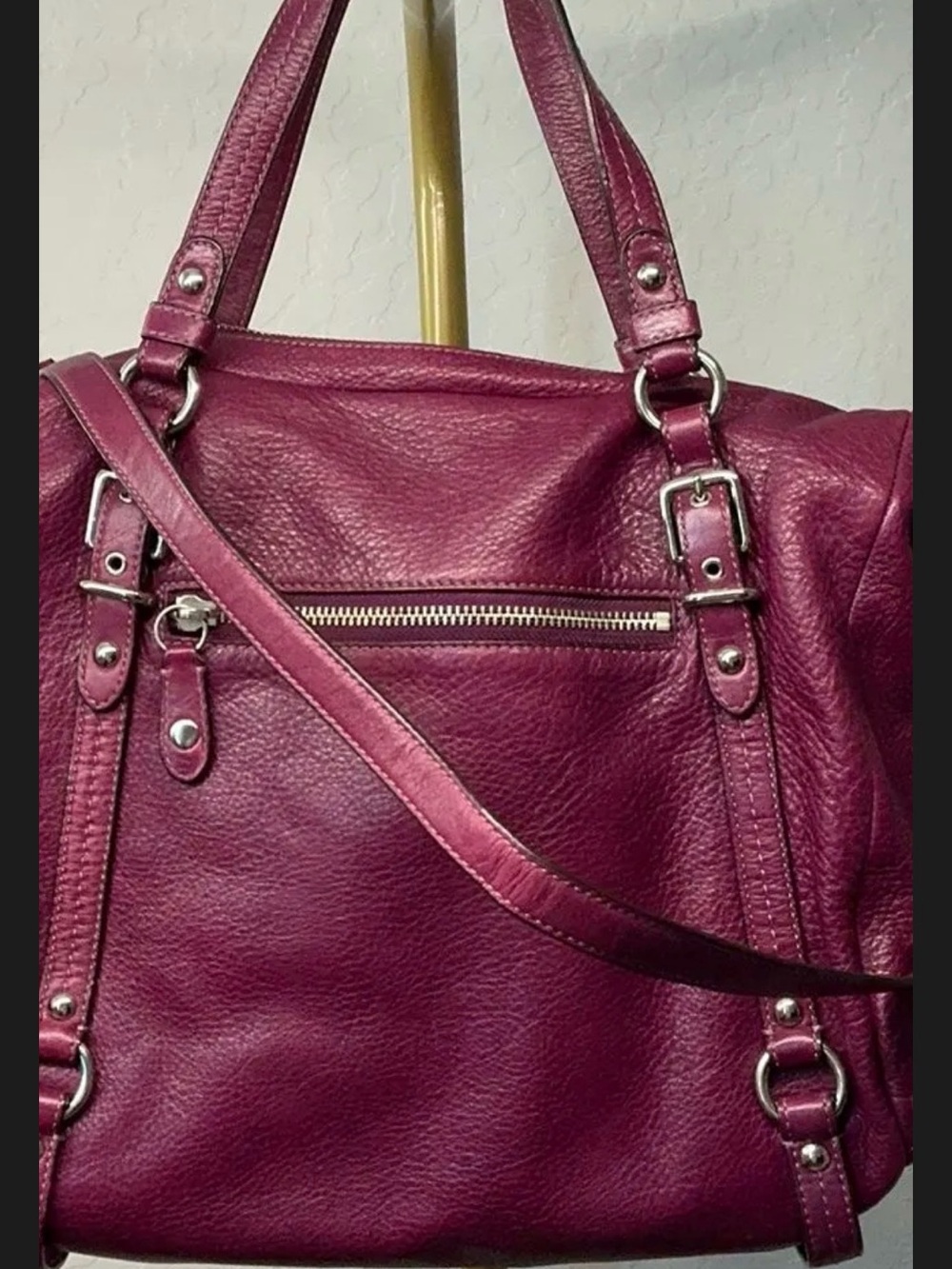 COACH Leather Tote Shoulder Bag - Plum